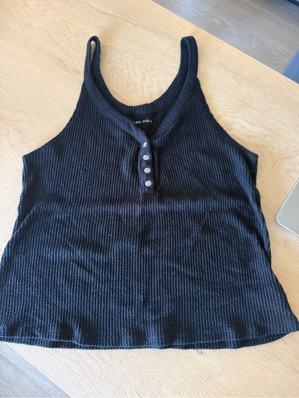 American Eagle Outfitters Black Ribbed Henley-Style Tank